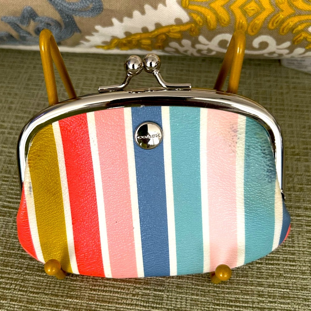 Coach Multicolor Striped Coin Purse